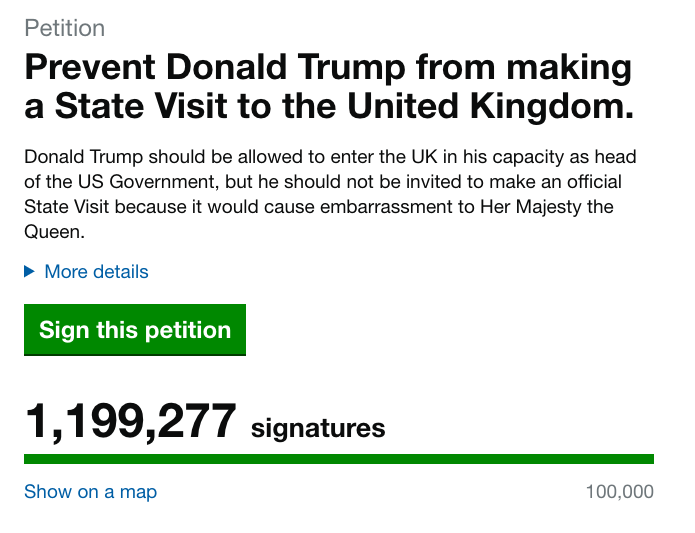 Petition to bar Trump from meeting the Queen passes 1 million landmark Petition to bar Trump from meeting the Queen passes 1 million landmark